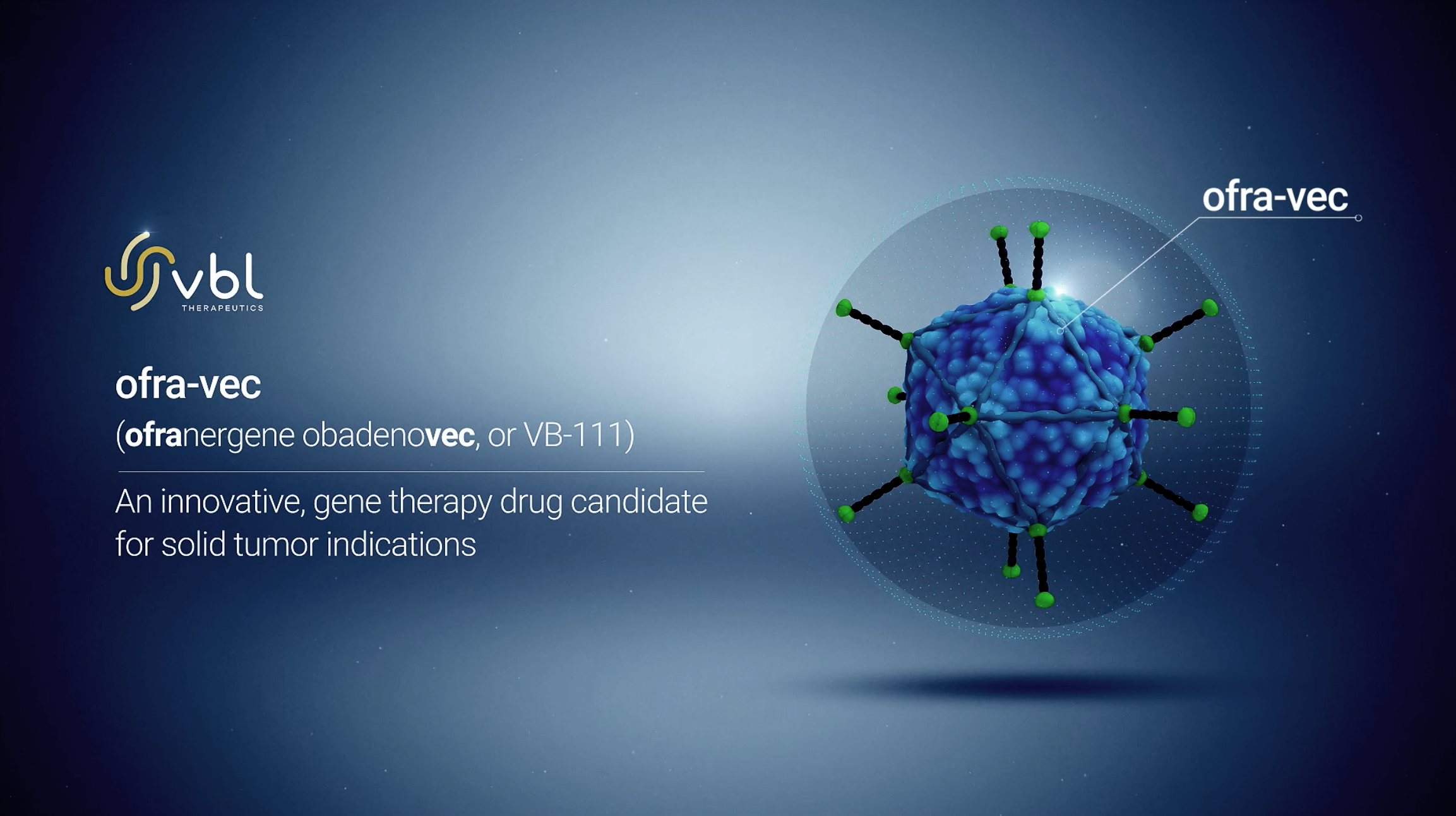 A Graphic representation of Ofra-vec (ofranergene obadenovec, or VB-111): An innovative, gene therapy drug candidate for solid tumor indications.